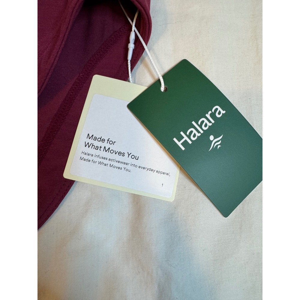 Halara Long Sleeve Built-in Bra Top Burgundy Thumbhole Curved Hem XS NWT - Picture 4 of 10